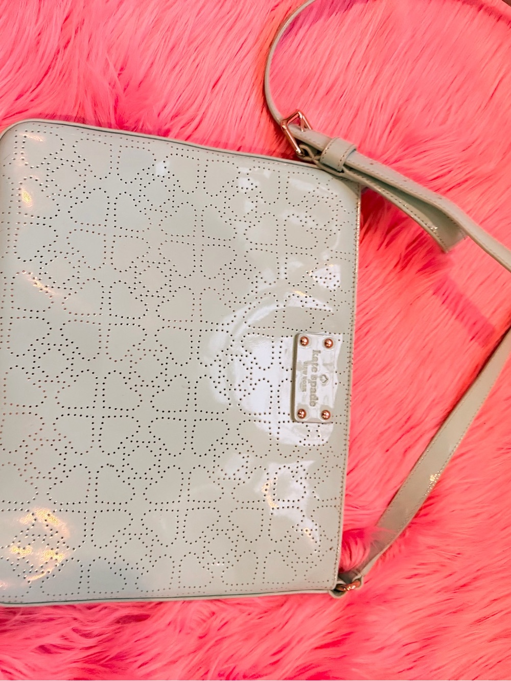 kate spade Pale Mint Patent Crossbody with Perforated Hearts